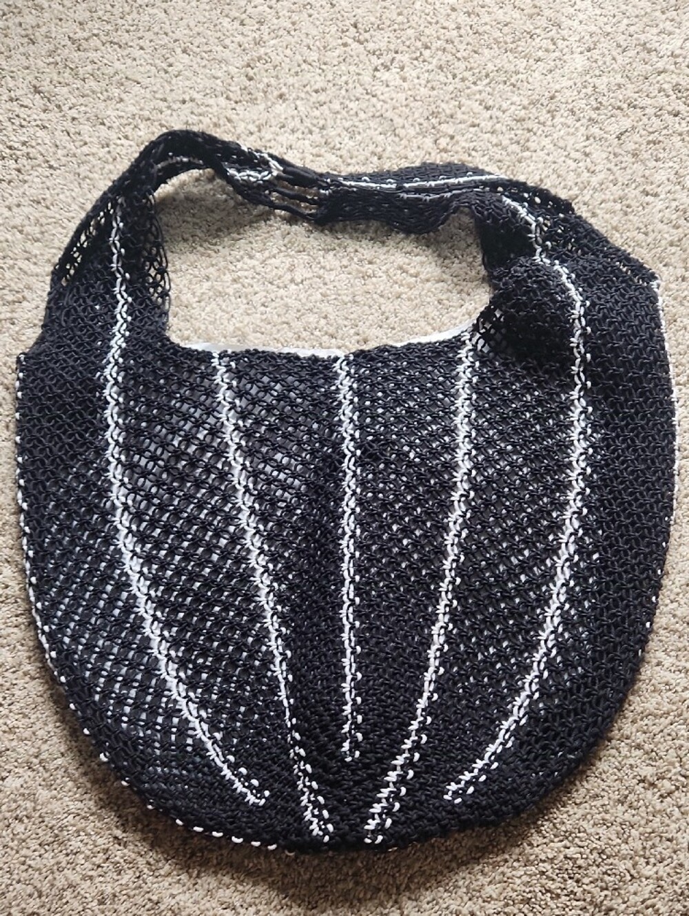 NEW Madewell Curved Crochet Shoulder Bag - Black with White Stripes - Picture 4 of 6